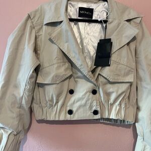 MO&Co. Women's Trench Style Cropped Jacket Cool Loose Lapel